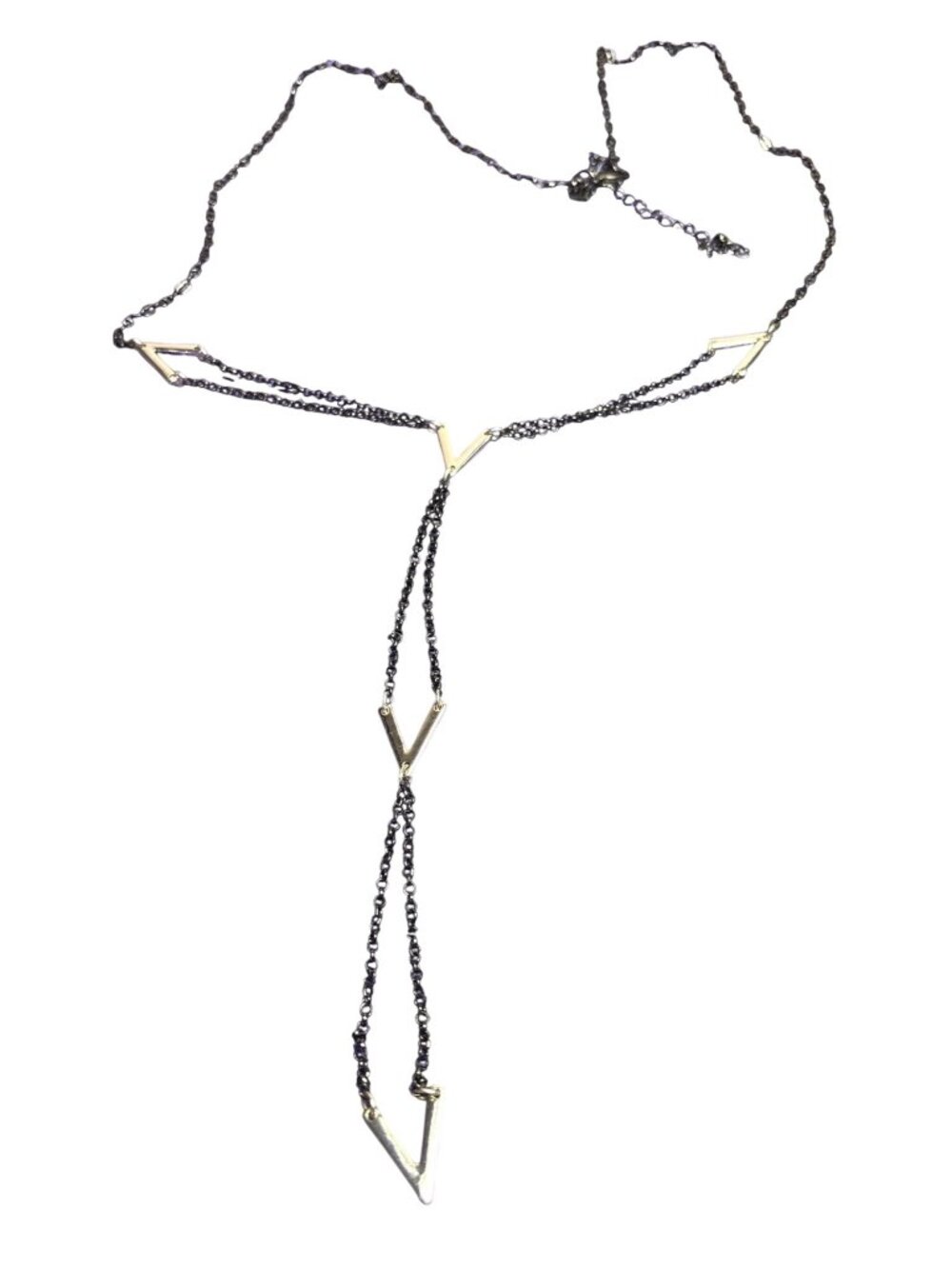 Premier Designs Gunmetal Silvertone V Chain Necklace 30 - 34 inches Long 6.5 in
